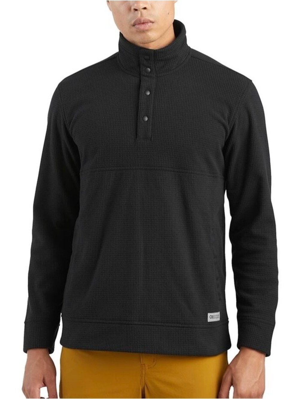 Outdoor Research Trail Mix Snap Pullover Men’s M Black Waffle Knit Pockets Hike